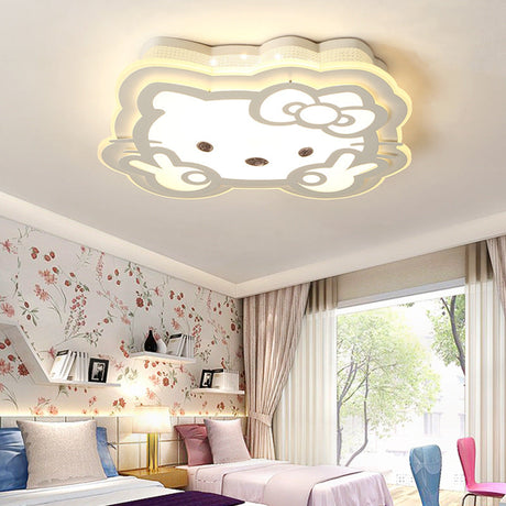 Cartoon Led Ceiling Lamp - Acrylic Peace Sign Kitty Mount Light For Baby Girls Room White / 16 Warm