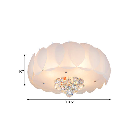 Modern Frosted Glass Flushmount Ceiling Lamp With Crystal Ball - Drum Design White Finish Available