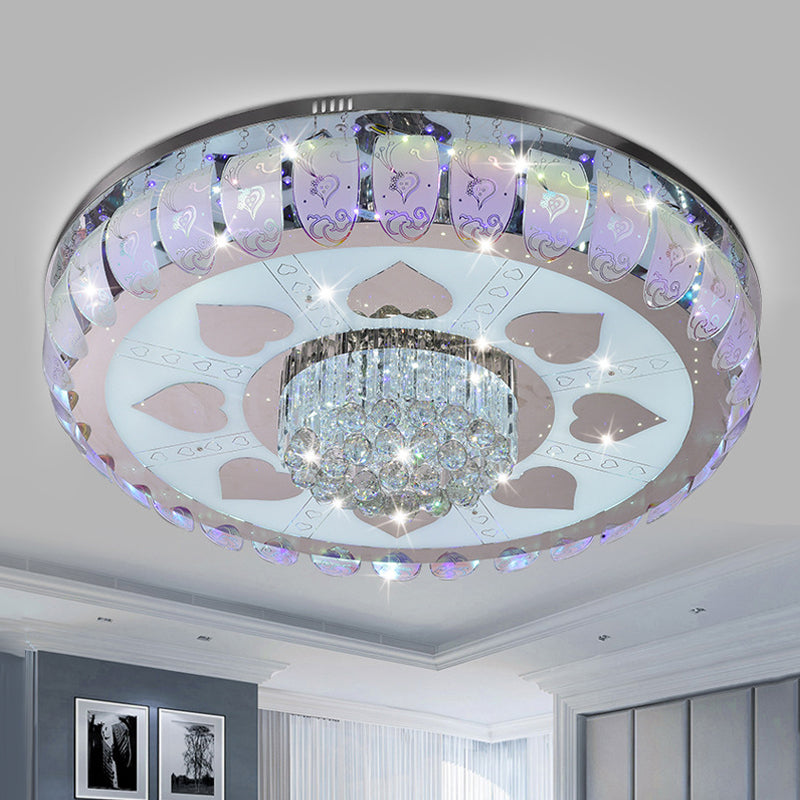 Contemporary Chrome Round Led Ceiling Light With Patterned Glass Flush Mount 19.5/23.5 Wide / 19.5