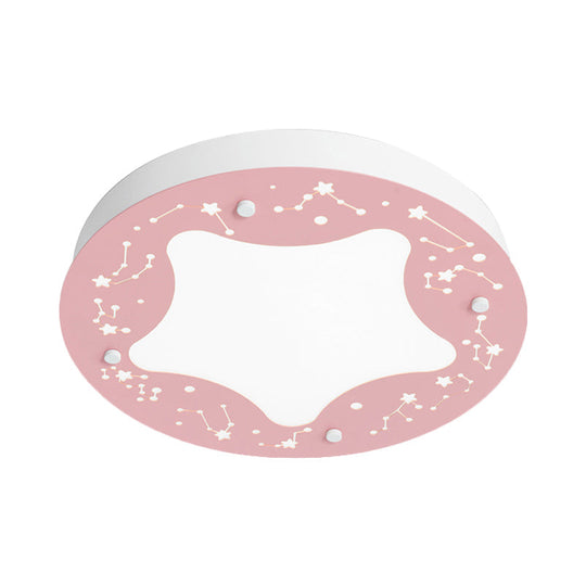 Cartoon Led Acrylic Flush Mount Light - Green/Pink Circular With Star Pattern