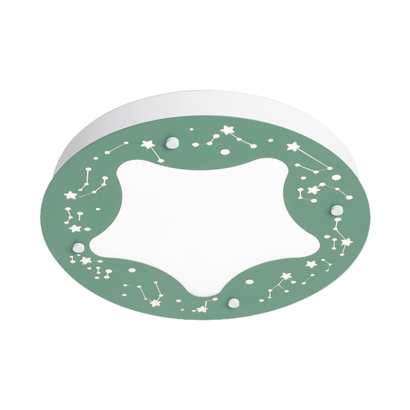 Cartoon Led Acrylic Flush Mount Light - Green/Pink Circular With Star Pattern