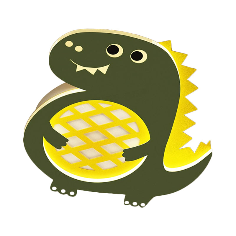 Dinosaur Led Flush Mount Light In Green - Ideal For Nurseries