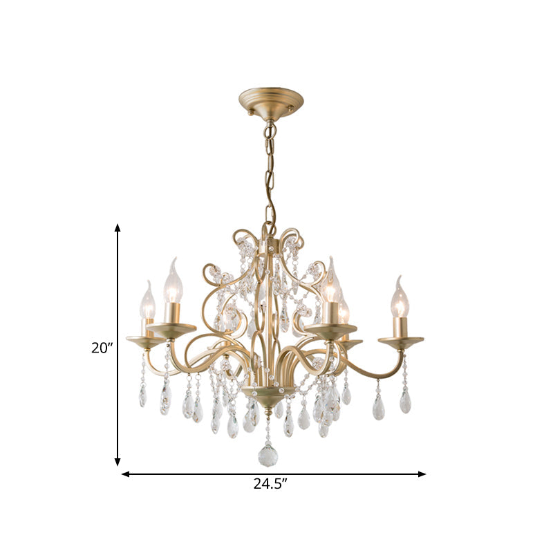 Champagne Crystal Hanging Light: Traditional Restaurant Chandelier With Swirl Element - 3/6 Bulbs
