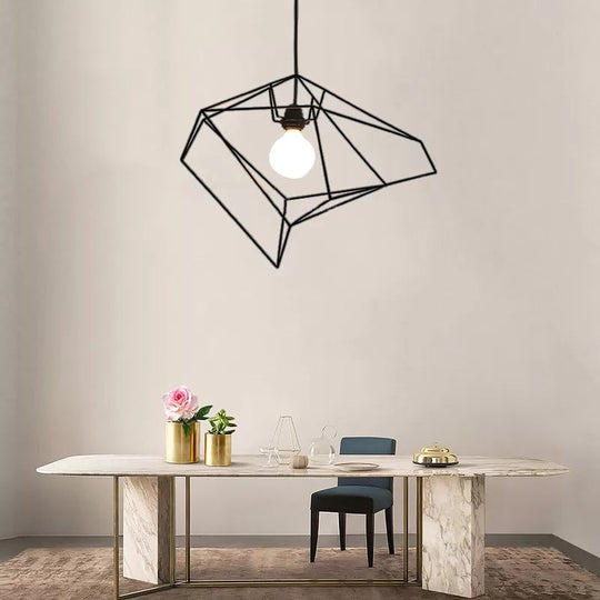 1-Light Metal Suspension Pendant With Abstract Red/Yellow/Black Shade - Sleek And Simple Ceiling