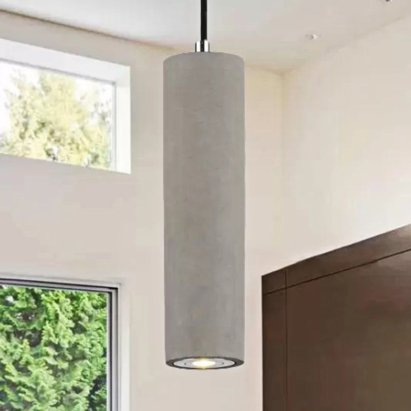 Nordic Style Cement Tube Pendant Lighting - 10/19.5 1 Light Grey Hanging Ceiling In Warm/White / 10