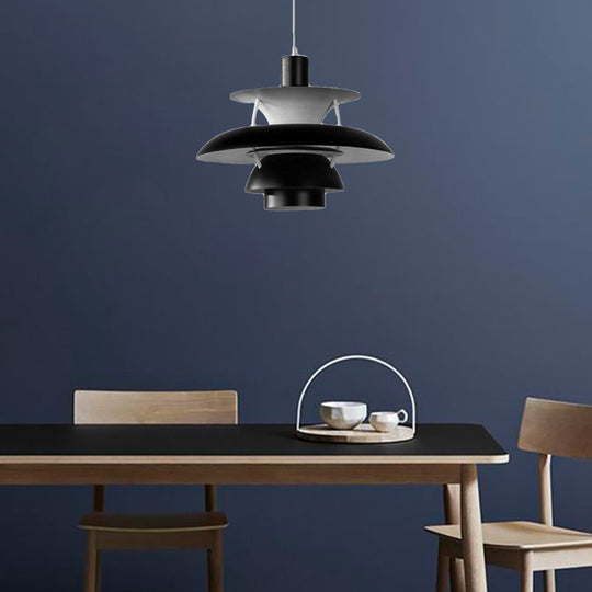 Designer Tiered Metal Pendant Light With Hanging Cord - 1 Ceiling Fixtures Black / 12