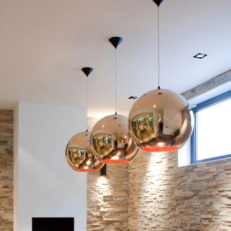 Contemporary Glass Mirror Ball Pendant Light - Chrome/Gold/Rose Gold 6/8/10 Width Hanging Ceiling