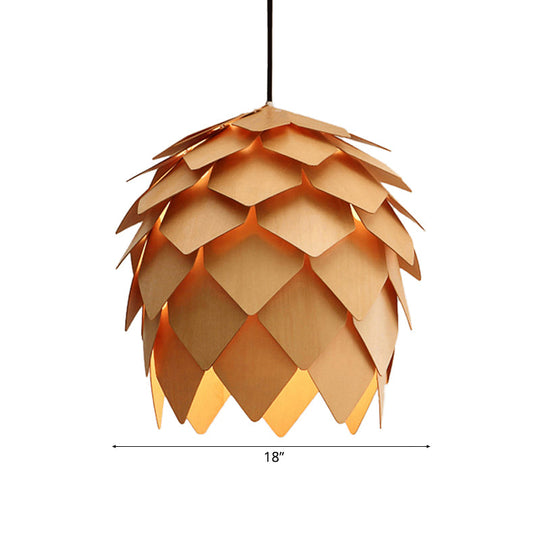 Pinecone Pendant Lighting - Lodge Style Wood Ceiling Fixture In Beige