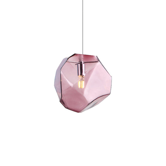 Contemporary 1-Light Glass Pendant Lighting: Faceted Grey/Orange/Purple Led Hanging Lamp Fixture For