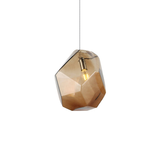 Contemporary Glass Pendant Light - Faceted Grey/Orange/Purple 1-Light Led Hanging Lamp For Dining