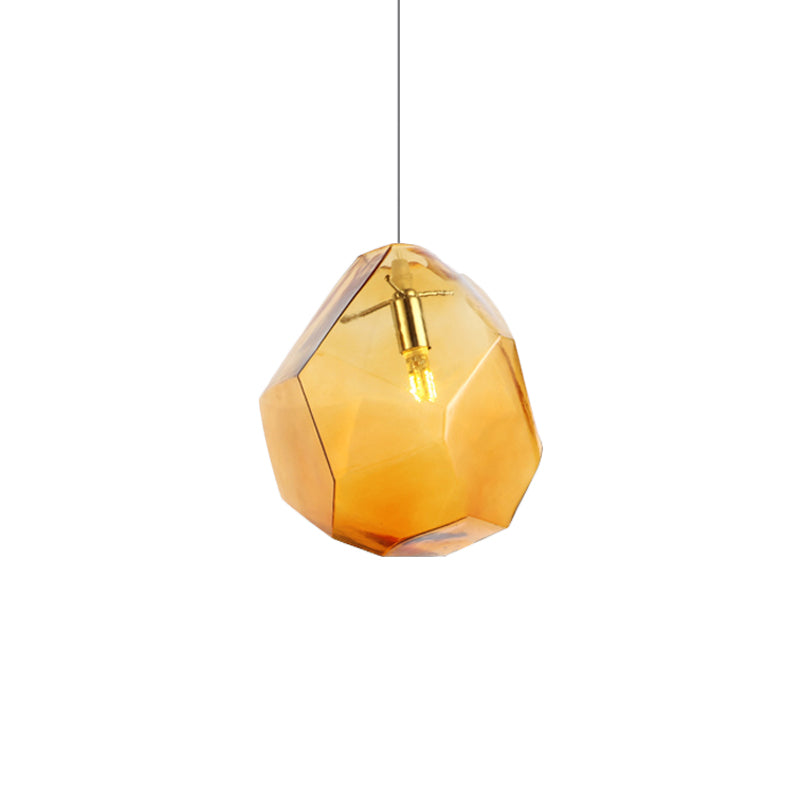 Contemporary 1-Light Glass Pendant Lighting: Faceted Grey/Orange/Purple Led Hanging Lamp Fixture For