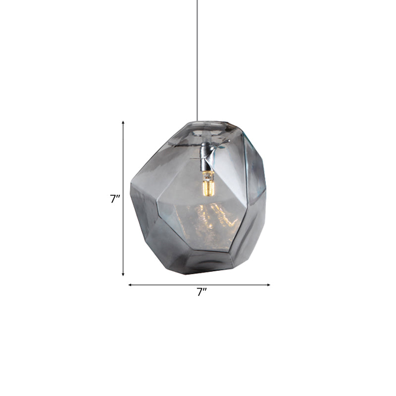 Contemporary Glass Pendant Light - Faceted Grey/Orange/Purple 1-Light Led Hanging Lamp For Dining