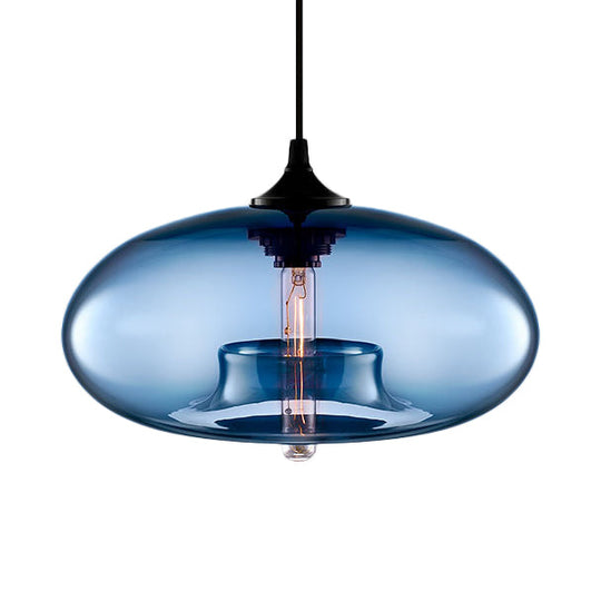 Contemporary 1-Light Oval Glass Hanging Lamp - Red/Brown/Blue Ceiling Light Dark Blue