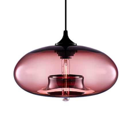 Contemporary 1-Light Oval Glass Hanging Lamp - Red/Brown/Blue Ceiling Light Rose Red