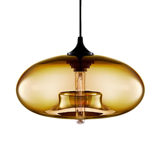 Contemporary 1-Light Hanging Ceiling Lamp With Oval Glass Shade In Red/Brown/Blue Amber