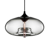 Contemporary 1-Light Oval Glass Hanging Lamp - Red/Brown/Blue Ceiling Light Smoke Gray