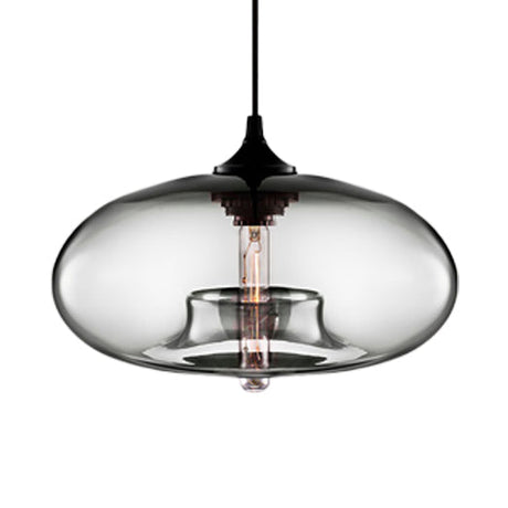 Contemporary 1-Light Oval Glass Hanging Lamp - Red/Brown/Blue Ceiling Light Smoke Gray