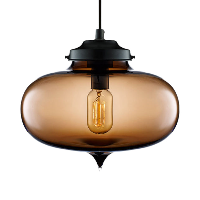Contemporary Teardrop Glass Pendant Light - 1-Light Hanging Ceiling Fixture (Red/Brown/Blue) Brown