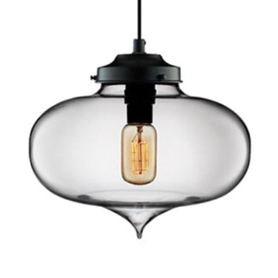 Contemporary Teardrop Glass Pendant Light - 1-Light Hanging Ceiling Fixture (Red/Brown/Blue) Smoke