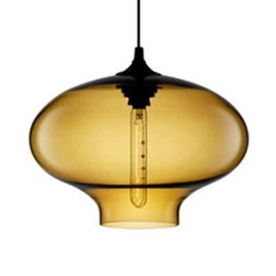 Simplicity Glass Oval Hanging Lamp - 1-Light Red/Brown/Blue Ceiling Light Amber