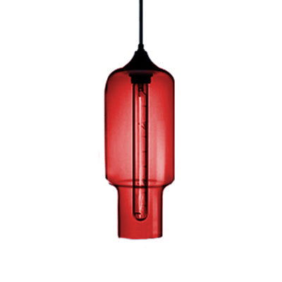 Contemporary Bottle Glass Pendant Light With Red/Brown/Blue Hue Red