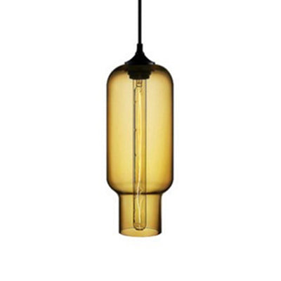 Contemporary Bottle Glass Pendant Light With Red/Brown/Blue Hue Amber