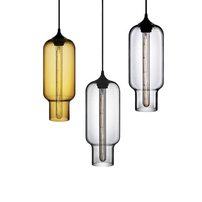 Contemporary Ceiling Pendant Light With Colorful Bottle Glass Shade - 1 Hanging Fixture