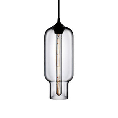 Contemporary Bottle Glass Pendant Light With Red/Brown/Blue Hue Smoke Gray
