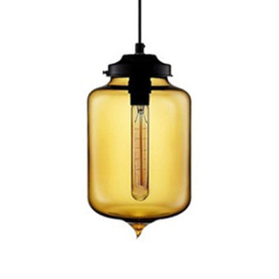 Teardrop Pendant Light - Modern Style Glass 1-Light Red/Brown/Blue Hanging Design Amber