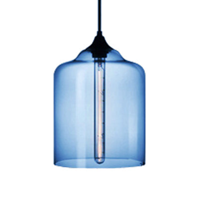 Contemporary Glass Jug Suspension Light - 1 Red/Brown/Blue Hanging Ceiling Lamp Dark Blue