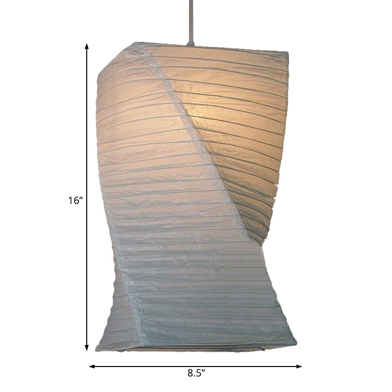 Retro Fabric Lantern Ceiling Pendant - 1-Light White Lamp Kit In 3 Sizes