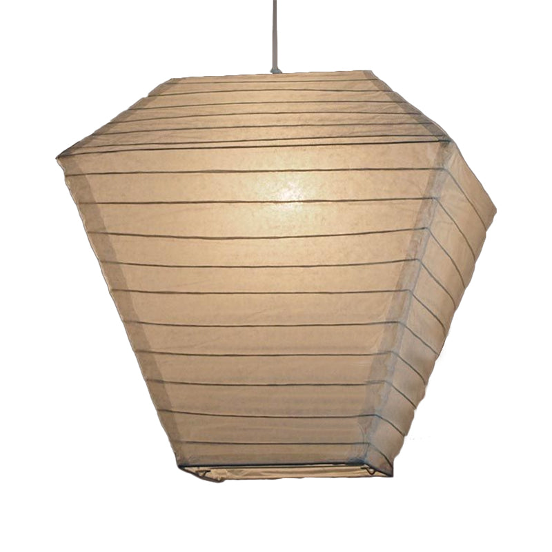 Retro Fabric Lantern Ceiling Pendant - 1-Light White Lamp Kit In 3 Sizes