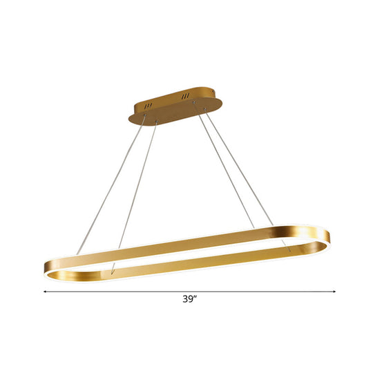 Minimalist Oval Led Ceiling Light In Gold/White - 31.5/39/47 Width Warm/White For Island
