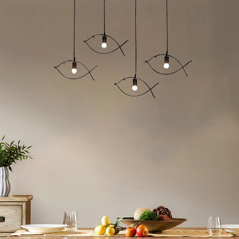 Modern Black Fish-Shaped Metal Pendant Light For Dining Room - 1-Light Ceiling Fixture / B