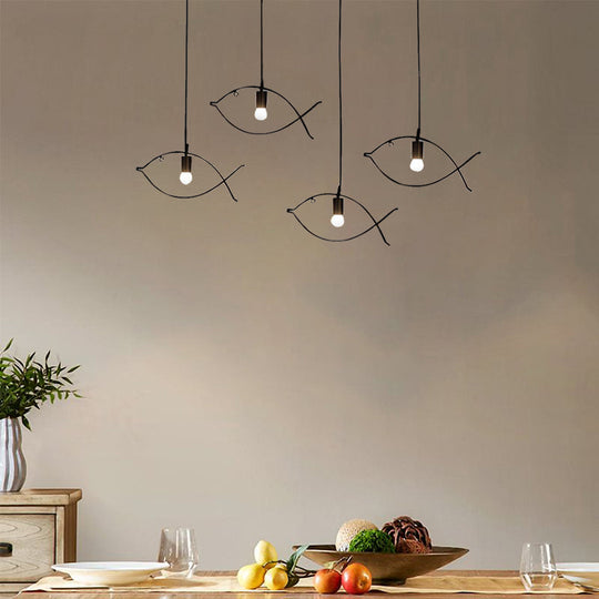 Modern Black Fish-Shaped Metal Pendant Light For Dining Room - 1-Light Ceiling Fixture / B