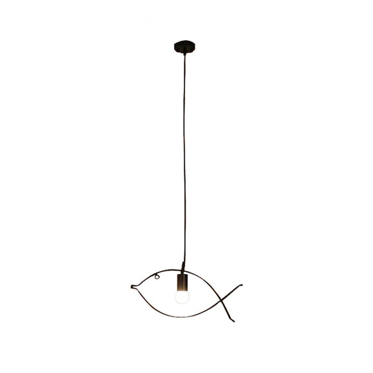 Modern Black Fish-Shaped Metal Pendant Light For Dining Room - 1-Light Ceiling Fixture