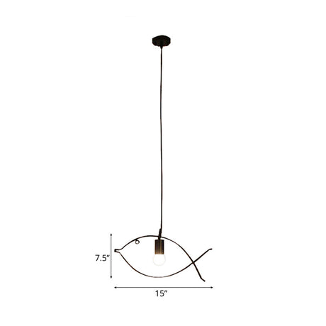 Modern Black Fish-Shaped Metal Pendant Light For Dining Room - 1-Light Ceiling Fixture