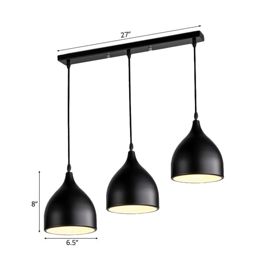 Modern Metal 3-Light Pendant In Black/White With Round/Linear Canopy