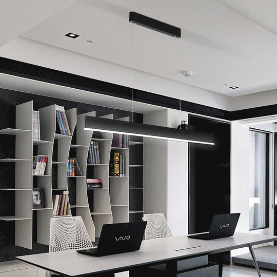 Modern Black Led Pendant Light 36/47 Wide Blade Hanging Ceiling Fixture For Dining Room In