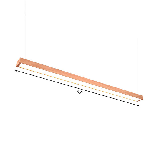 Wooden Shade Led Office Pendant Lighting - Sleek Rectangular Linear Design In Minimal Dark