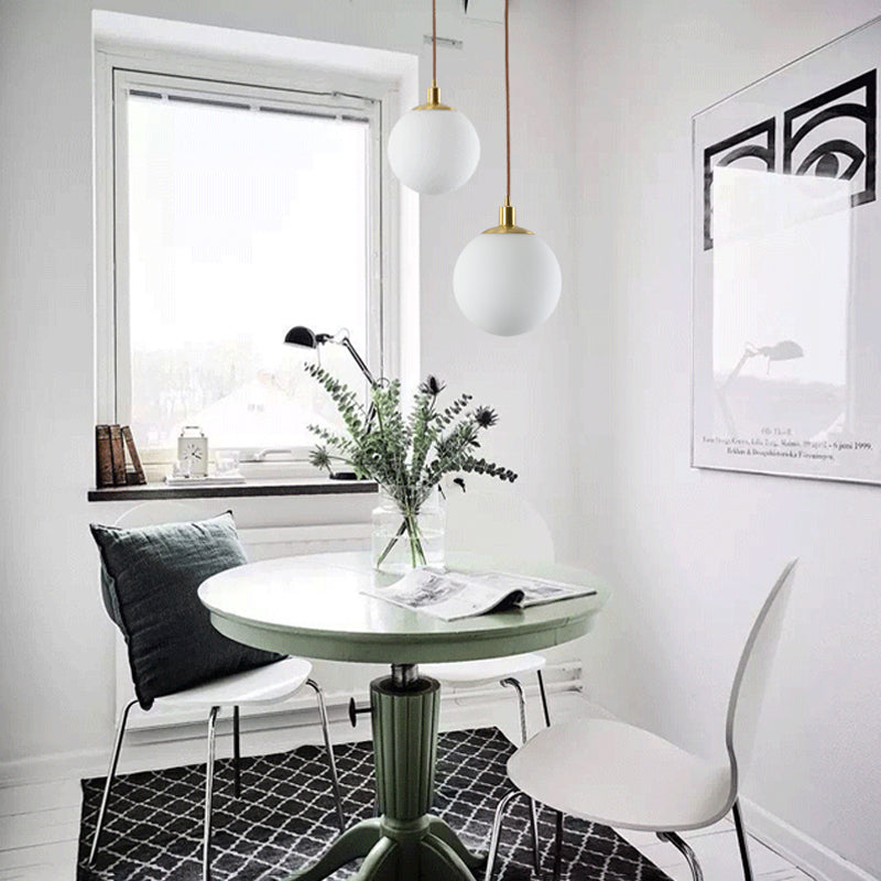 Modern Milky Glass Pendant Lamp In Brass With Led Light - 6/8/10 Width / 6