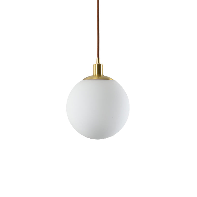 Modern Milky Glass Pendant Lamp In Brass With Led Light - 6/8/10 Width