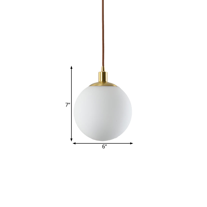 Modern Milky Glass Pendant Lamp In Brass With Led Light - 6/8/10 Width