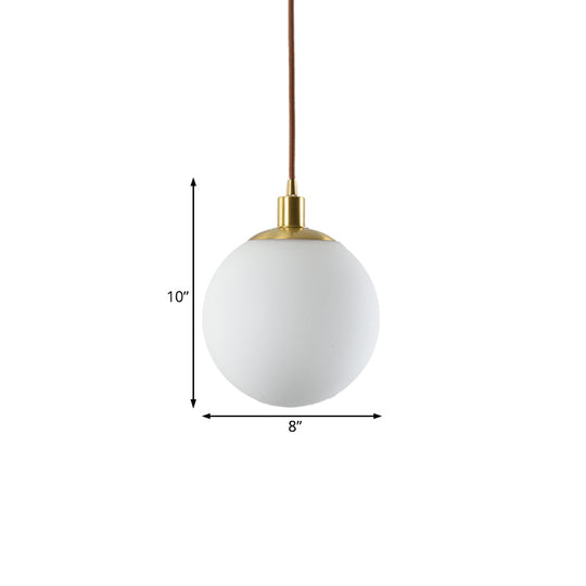Milky Glass Ball Pendant Light: Modern Led Ceiling Lamp In Brass (6’/8’/10’ Wide)