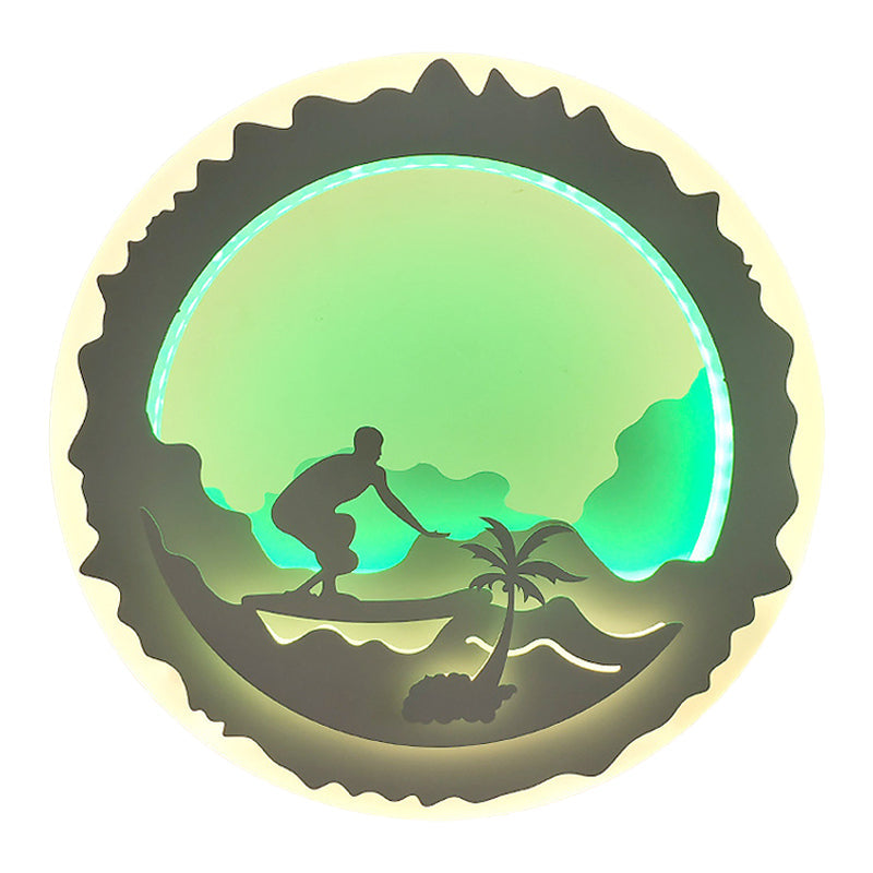 Chinese Style Led Wall Mounted Bedroom Mural Light With Loving Family/Surfing Pattern In