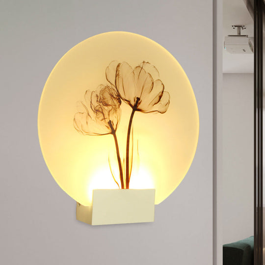 Oriental Style Circular Led Blossoms Wall Lamp - White Acrylic Corridor Lighting
