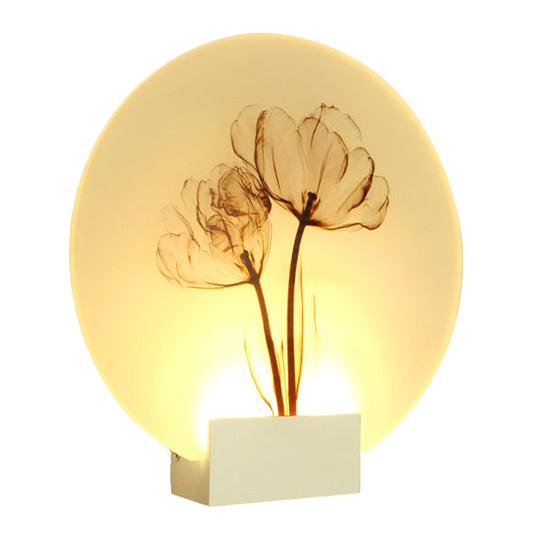 Oriental Style Circular Led Blossoms Wall Lamp - White Acrylic Corridor Lighting