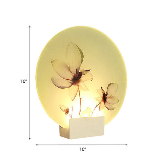 Oriental Style Circular Led Blossoms Wall Lamp - White Acrylic Corridor Lighting