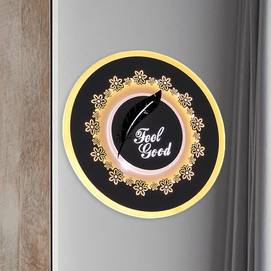 Modern Black Wall Mount Led Light Fixture With Feather/Blossom Pattern