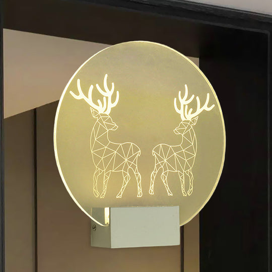 Modern Elk Deer Wall Lamp With Led Acrylic Light - Clear Circular Design